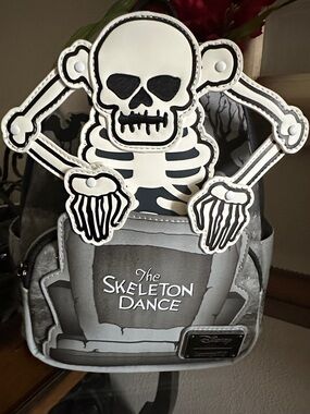 Disney Gray and Black 'The Skeleton Dance' Loungefly Backpack NWT